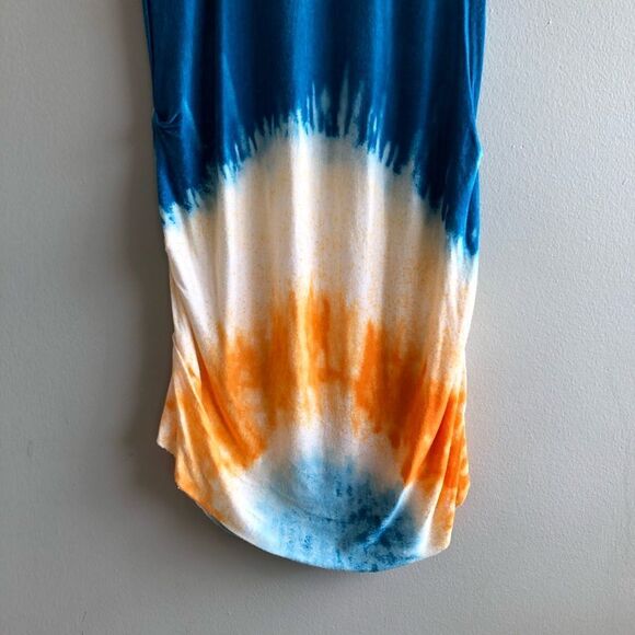 Rachel Roy Tie Dye Summer Short Sleeve Relaxed Draped Bodycon Mini Dress Orange - Picture 5 of 11